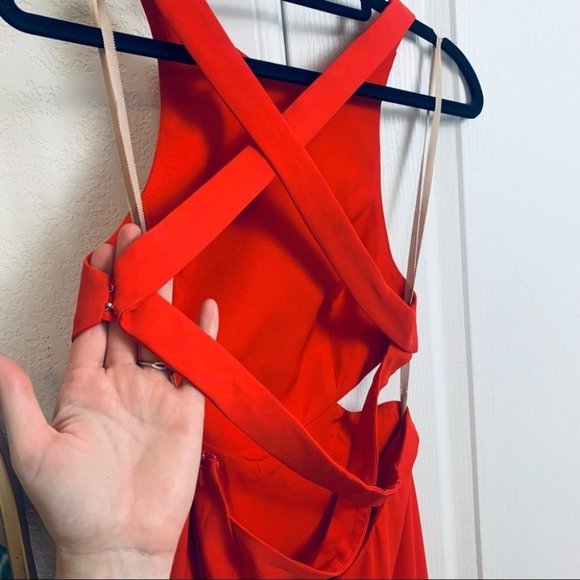 NWT Fame and Partners Axis Dress Criss Cross Open Back Cutout Maxi Gown 2 XS Red - Picture 6 of 12
